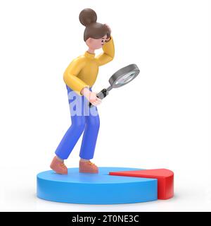 3D illustration of Asian woman Angela stand on Tax chart.3D rendering on white background. Stock Photo