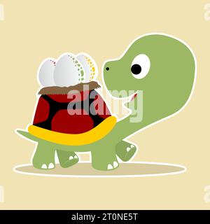 Cute turtle carrying eggs on its back, vector cartoon illustration Stock Vector