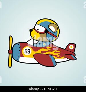 Cute bear pilot on airplane, vector cartoon illustration Stock Vector