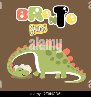 Happy dinosaur with its eggs, vector cartoon illustration Stock Vector