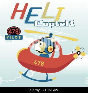 Cute bear pilot on helicopter, vector cartoon illustration Stock Vector