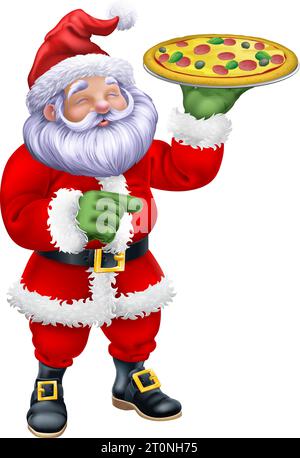 Christmas Santa Claus Father Christmas Pizza Chef Stock Vector