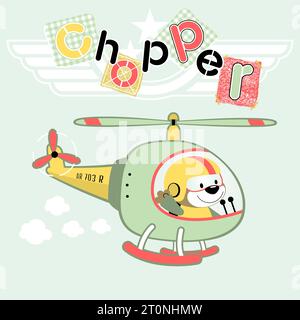 vector cartoon illustration of cute bear pilot on helicopter Stock Vector