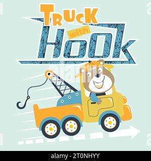vector cartoon illustration of cute bear driving tow truck Stock Vector