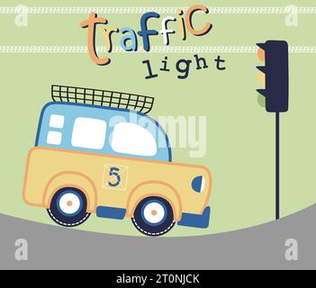 vector cartoon illustration of car with stoplight Stock Vector