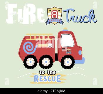 vector cartoon illustration of firetruck with firefighter logo Stock Vector