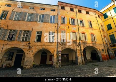 Palazzo Littardi-Fornara (17th century) in the medieval historic center of  Taggia is beautiful old town with charming streets of rare beauty. Liguria Stock Photo