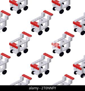 Pattern of grocery baskets in isometry on a white background. Vector Stock Vector