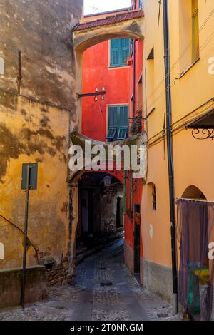 The historic centre of Taggia old town is beautiful  with charming streets of rare beauty. Liguria region, Italy. Stock Photo