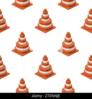 Traffic cone pattern in isometry on a white background. Vector Stock Vector