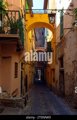 The historic centre of  Taggia is beautiful old town with charming streets of rare beauty. Liguria region, Italy. Stock Photo