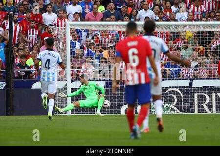 Madrid, Spain. 08th Oct, 2023. Atletico´s Lino Scores during La Liga EA Sports Match Day 9 between Atletico de Madrid and Real Sociedad at Civitas Metropolitano Stadium in Madrid, Spain, on October 8, 2023. Credit: Edward F. Peters/Alamy Live News Stock Photo