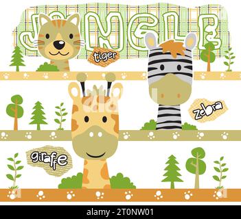 Funny animals head with trees, vector cartoon illustration Stock Vector