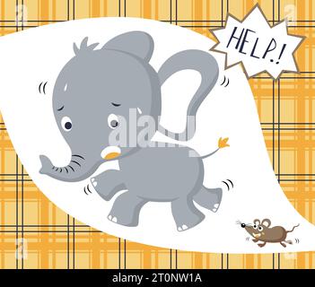 funny elephant fear with mice, vector cartoon illustration Stock Vector