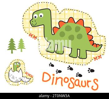 Funny dinosaur with its hatched egg, cartoon vector illustration Stock Vector