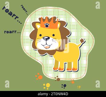 Funny lion with crown, king of jungle, cartoon vector Stock Vector