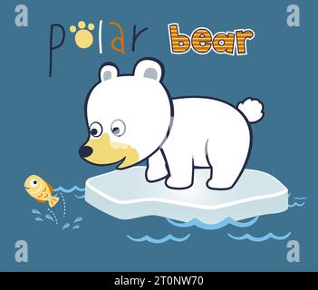 cartoon vector of Funny polar bear with little fish Stock Vector