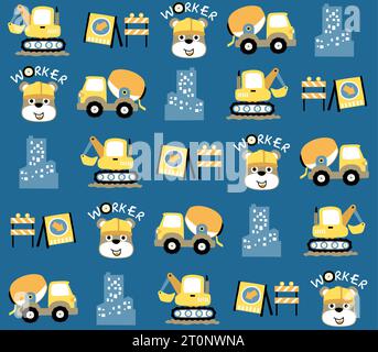 seamless vector pattern of construction element with cute bear Stock Vector