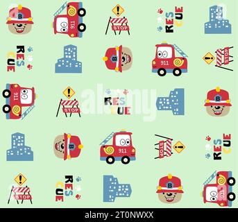 Vector cartoon of cute bear with firefighter element pattern Stock Vector