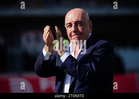 Monza, Italy. 08th Oct, 2023. Adriano Galliani (AC Monza) claps his hands to AC Monza supporters during AC Monza vs US Salernitana, Italian soccer Serie A match in Monza, Italy, October 08 2023 Credit: Independent Photo Agency/Alamy Live News Stock Photo