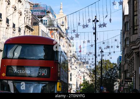 Oxford Street, London, UK. 8th Oct 2023. Christmas decorations are put on the final section of Oxford Street. Credit: Matthew Chattle/Alamy Live News Stock Photo