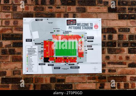 Safety and public notice  around the Pittodrie stadium, home of Aberdeen Football club, Scotland Stock Photo