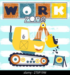 funny construction vehicle, vector cartoon illustration Stock Vector