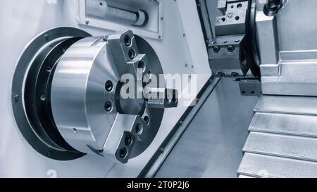 Metal machine tools industry. CNC turning machine high-speed cutting is operation. Metal machine tools industry. industrial metalworking concept Stock Photo