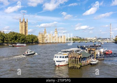 Houses of Parliament across River Thames from Lambeth Bridge, South Bank, London Borough of Lambeth, Greater London, England, United Kingdom Stock Photo