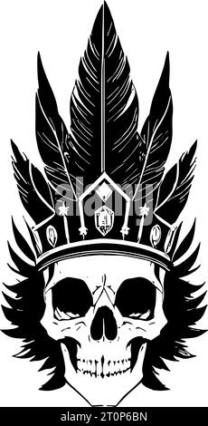 black graphic drawing of a human skull on a felm background, isolated element, logo, tattoo Stock Photo