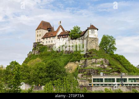 Castle of Burgdorf along the river Emme high on a hill entrance to Emmental, canton Bern in Switzerland Stock Photo