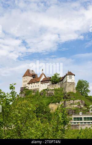 Castle of Burgdorf along the river Emme high on a hill entrance to Emmental, canton Bern in Switzerland Stock Photo