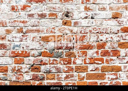 Old weathered red brick wall as background. Bricks masonry with seams Stock Photo