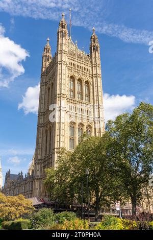 Victoria Tower from Millbank, City of Westminster, Greater London, England, United Kingdom Stock Photo