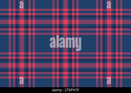 Fabric pattern check of plaid vector seamless with a background textile tartan texture in blue and red colors. Stock Vector
