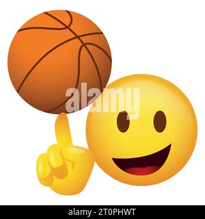 Vector illustration of emoticon spinning a basketball on his finger Stock Vector