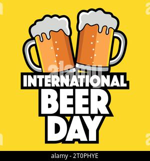 Simple flat vector illustration of two beer glasses for International Beer Day icon Stock Vector