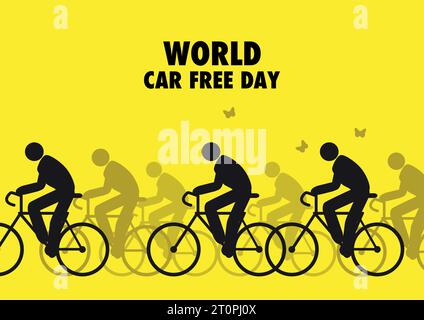 Simple flat graphic vector illustration of men figure riding bicycle, illustration for World Car Free Day awareness Stock Vector