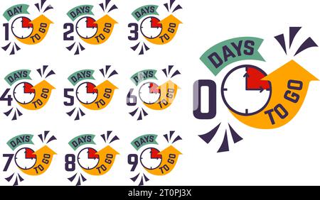 Days to go discount badges. Countdown labels for sale and special prices. Shopping banners, marketing stickers for stores, neoteric vector elements Stock Vector