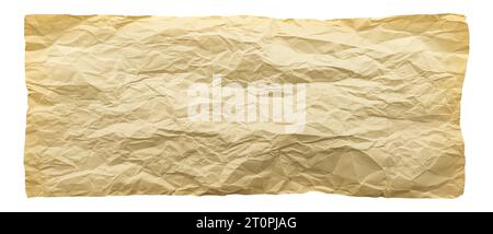 A sheet of old yellowed crumpled paper on a white background. Isolate paper Stock Photo