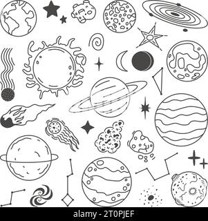 Celestial object sketch vector set beige background Stock Vector Image ...