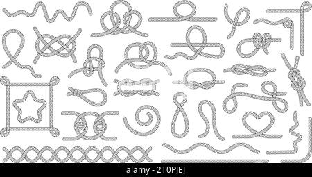 Isolated nautical knots, marine ropes frames. Sailboat and ship equipment. Decorative rope brushes, nautical travel decent vector clipart Stock Vector