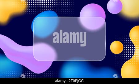 3d matt glass or plastic background with abstract colorful shapes. Glassmorphism banner design, credit banking card pithy empty template Stock Vector