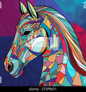 Horse painting in the style of cubism. Abstract painting of a horse in the style of Picasso. Vector illustration. Stock Vector