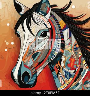 Horse painting in the style of cubism. Abstract painting of a horse in the style of Picasso. Vector illustration. Stock Vector