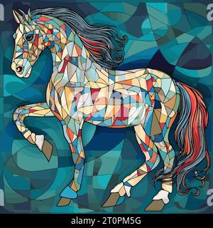 Horse painting in the style of cubism. Abstract painting of a horse in the style of Picasso. Vector illustration. Stock Vector