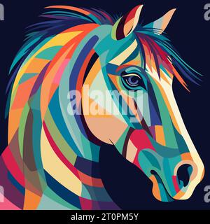 Horse painting in the style of cubism. Abstract painting of a horse in the style of Picasso. Vector illustration. Stock Vector