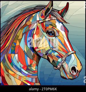 Horse painting in the style of cubism. Abstract painting of a horse in the style of Picasso. Vector illustration. Stock Vector