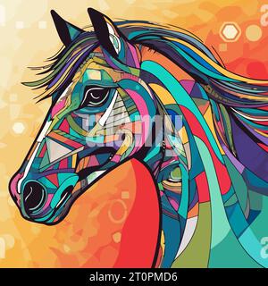 Horse painting in the style of cubism. Abstract painting of a horse in the style of Picasso. Vector illustration. Stock Vector