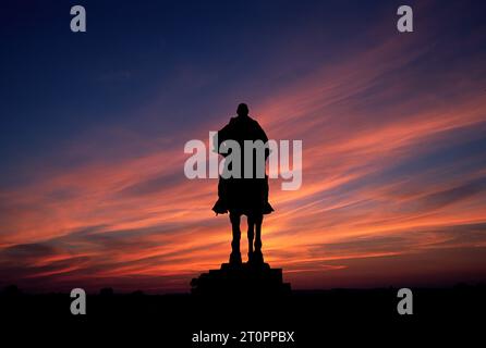 Stonewall Jackson statue sunset, Manassas National Battlefield Park, Virginia Stock Photo